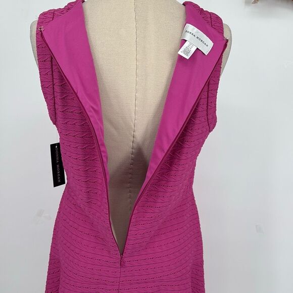 New Donna Morgan Flux‎ Textured Sleeveless Midi Fit & Flare Dress Pink 12 - Picture 6 of 16